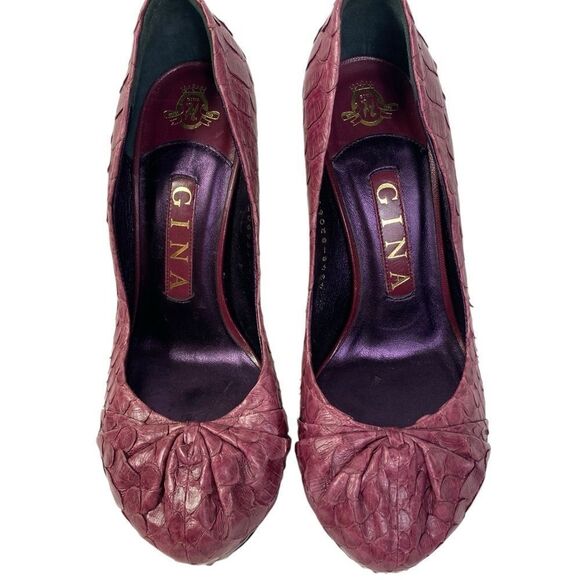 GINA 6 US ,python leather , maroon platform heels handmade - Picture 3 of 11